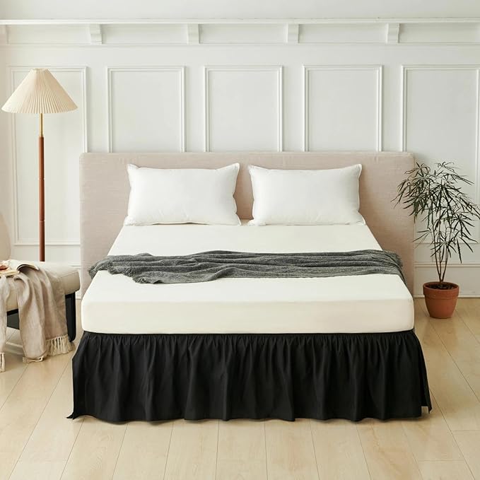 Bed Skirt Full Size Ruffled Bed Skirt with Split Corners, Black Full Bed Skirts 14 Inch Drop with Platform, 14'' Full