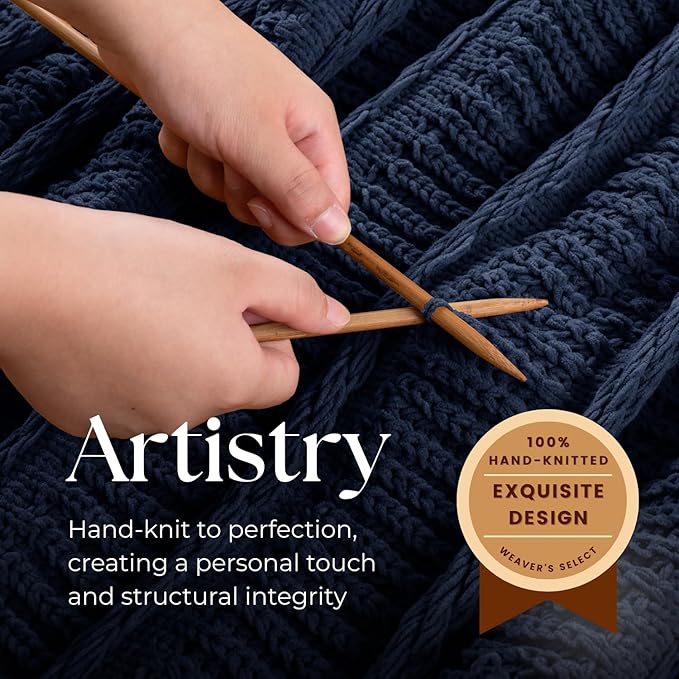 Boho Knitted Chenille Blanket with Tassels - Lightweight & Soft All-Season Throw - 3D Classic Pattern for Living Room Bedroom Couch, Royal Blue, Queen 90"x90"