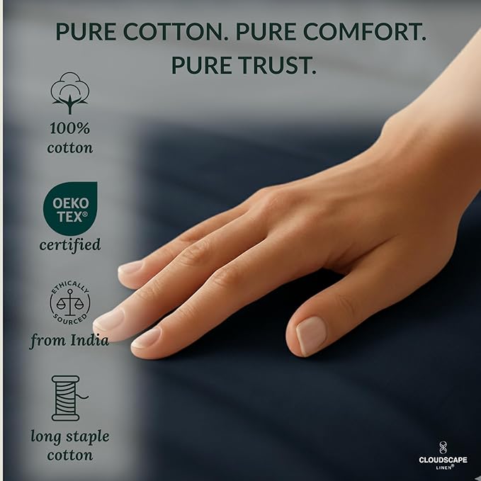 Cloud Scape Linen 100% Egyptian Cotton Split King Sheet Set for Adjustable Bed,400 Thread Count, 5 Pcs Bedding Set, Soft, Breathable and Durable, Deep Pockets up to 17, Dark Denim