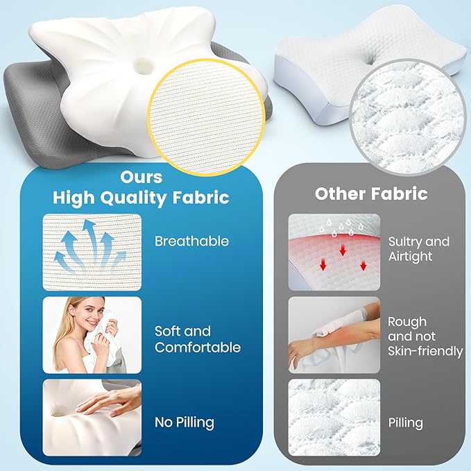 ASTARRY Cervical Pillow for Neck and Shoulder,Contour Memory Foam Pillow,Ergonomic Neck Support Pillow for Back,Side Stomach Sleepers with Pillowcase