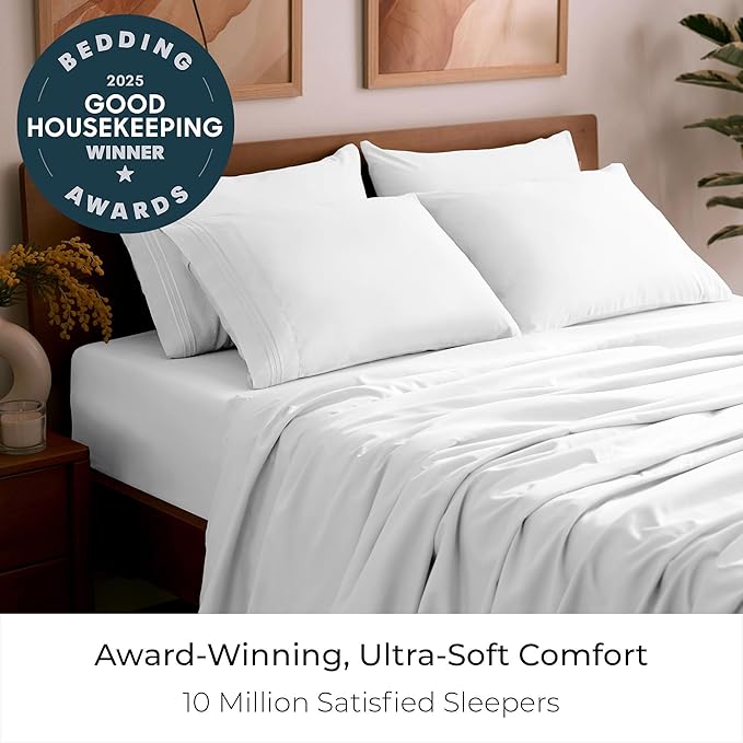 Mellanni King Sheet Set - 6-Piece Iconic Collection Bedding, (Including 4 Pillowcases), 21-Inch Extra Deep Pocket, Easy Care, Ultra Soft, Cooling Sheets, Brushed Microfiber - White