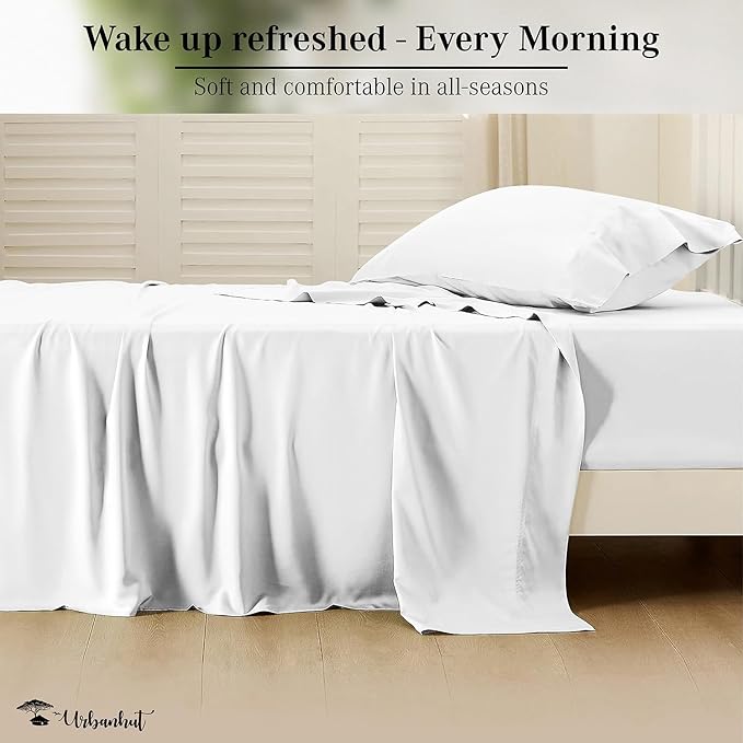 URBANHUT 800 Thread Count 100% Cotton Twin Size Sheets, Luxury 4 Piece Twin Bedsheets, Hotel Sheets Sateen Finish - Better Than Egyptian, 14" Elasticized Deep Pocket - White