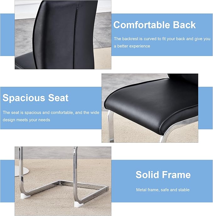 Dining Chairs Set of 4,Black Faux Leather Dining Chairs,Upholstered Kitchen Chairs with High Back,Modern Armless Side Chairs with Sturdy Chrome Plated Metal Legs for Living Room
