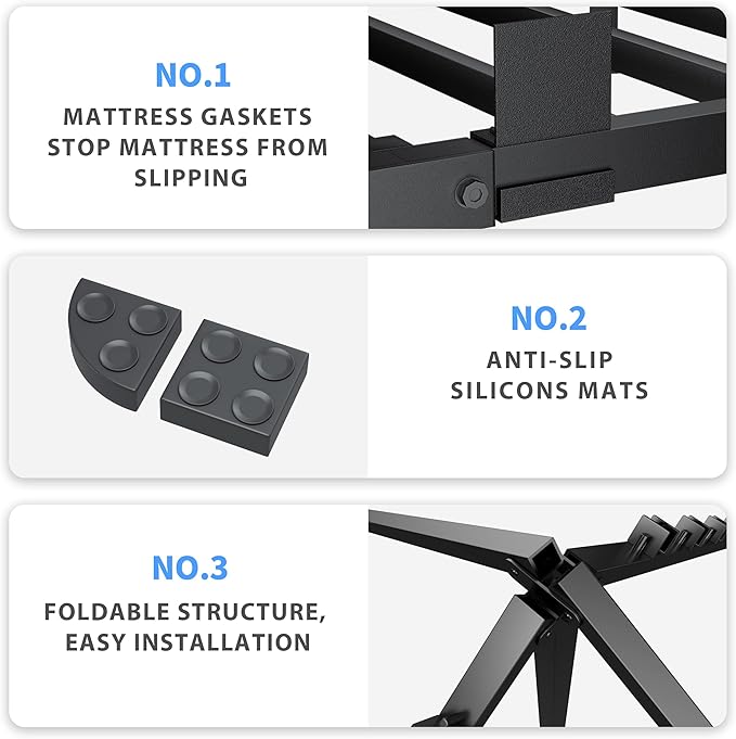 4 Inch Full Size Bed Frame, 3500Lbs Heavy Duty Metal Platform with Round Corner Legs Mattress Slide Stopper, Steel Slat Support No Box Spring Needed, Noise Free, Non-Slip, Easy Assembly