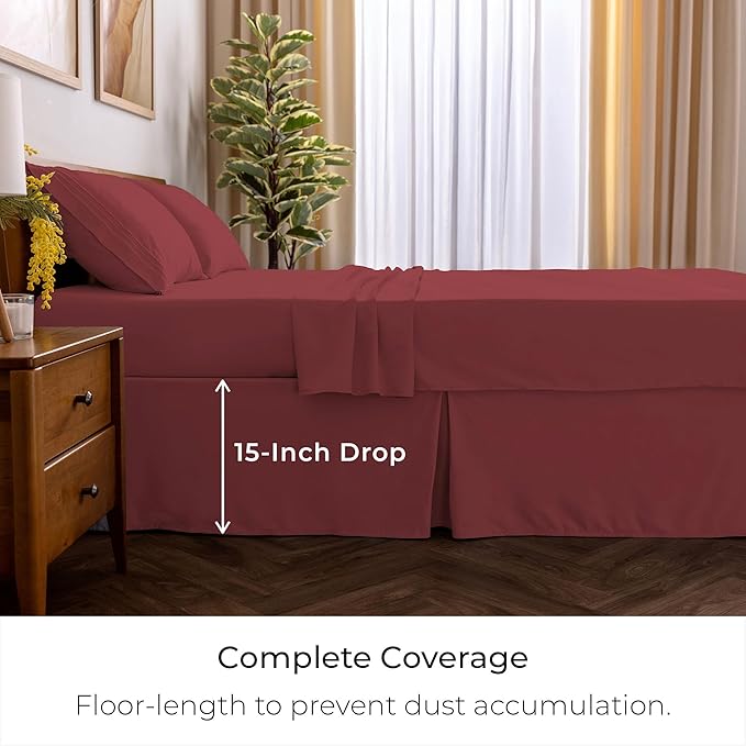 Mellanni Bed Skirt Twin XL Size - Bed Skirting - 15-Inch Tailored Drop Pleated Dust Ruffle - Hotel Luxury Bedding - Wrinkle, Fade, Stain Resistant - 1 Bedskirt (Twin XL, Brick Red)