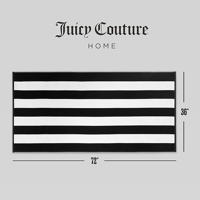 Juicy Couture Black/White Green/Pink Reversible Cabana 36" x 72" 100% Cotton Oversized Beach Towel - Soft, Absorbent, and Quick-Drying, Perfect for Beach, Pool, or Travel