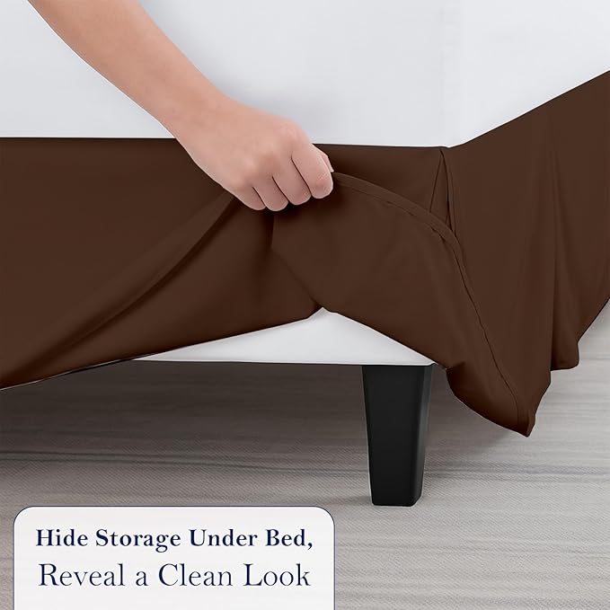 Queen Bed Skirt, Luxury 18 Inch Drop Chocolate Pleated Bed Skirt, Double Brushed Microfiber, Box Pleat Design, Wrinkle & Fade Resistant, Easy Fit Tailored Bedskirt for Queen Size Beds