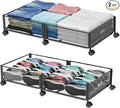 Under Bed Storage with Wheels, 31.5in / 35L Large Rolling Underbed Storage, Underbed Drawer on Wheels, Tool-free Assembly Metal Under Bed Drawers Organizer Container for Bedroom Shoes Clothes Toys