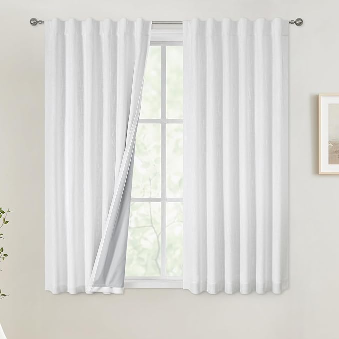 Vision Home White Full Blackout Curtains 63 inch for Bedroom Thermal Insulated Room Darkening Window Treatment Set Rod Pocket Back Tab Modern Soundproof Pure White Drapes 2 Panels 50" Wx63 L
