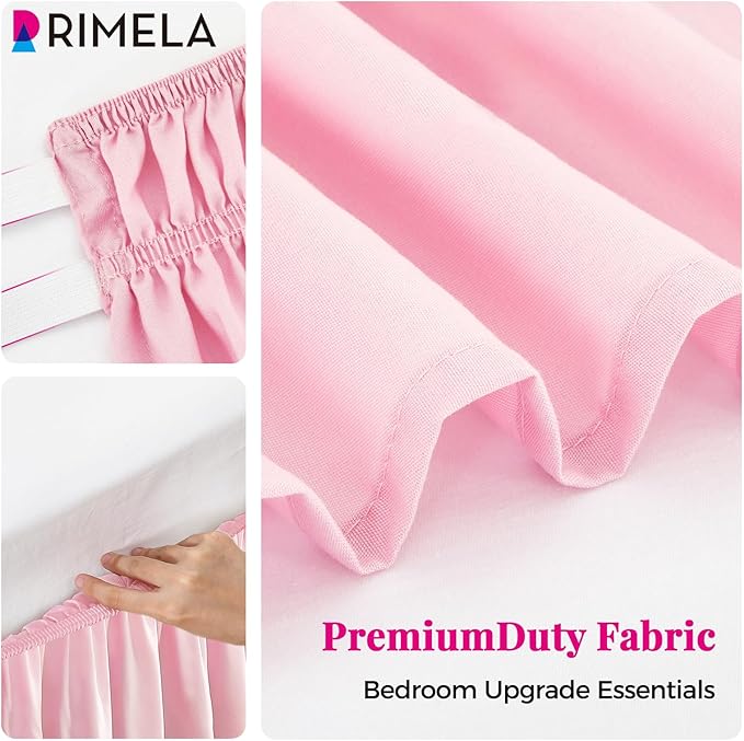 RIMELA Dusty Pink Bed Skirt Queen Size 18 Inch Drop, Wrap Around Elastic Bedskirt, Dust Ruffle for Adjustable Bed Base Machine Washable Easy to Install Bed Skirts