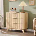 VINGLI Fluted Wood Nightstand 3 Drawer, 31.5" W Mid Century Modern Nightstand Tall, Fluted Bedside Table, End Table, Night Stand for Bedroom, Oak, 31.5" W*15.96" D*29.72" H
