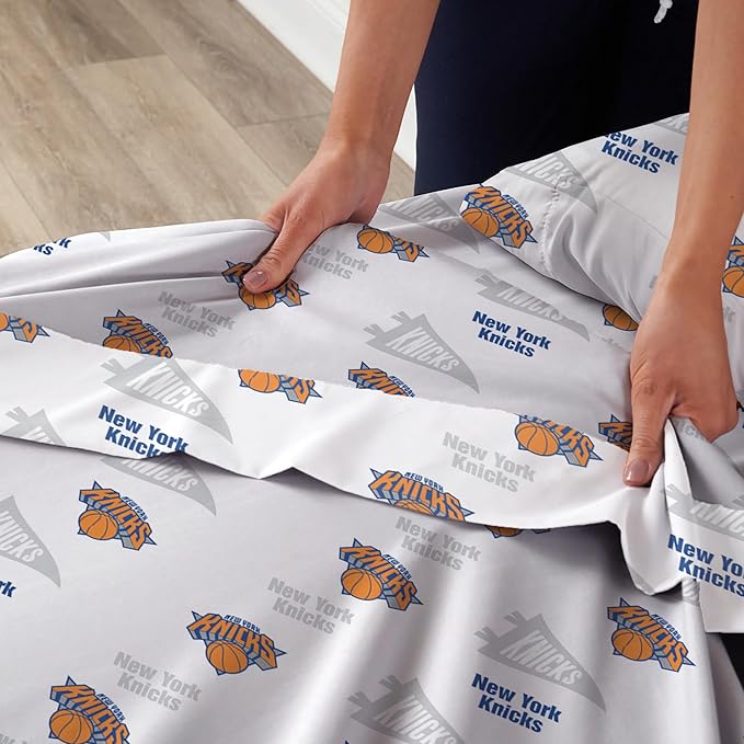Northwest Officially Licensed New York Knicks NBA Full Size Sheet Set – Soft Team Logo Bedding for Dorms, Bedrooms, Fan Caves & Game Day Style