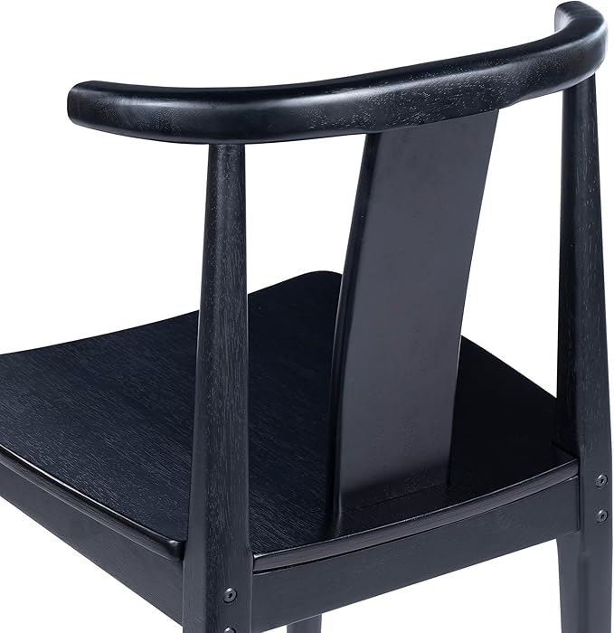 Wood Dining Room Chairs Set of 2, Mid Century Modern Kitchen Chairs Wishbone Chair with Curved Back Armless Accent Chair for Living Room Restaurant, Black