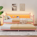 GarveeHome Twin Size Daybed with Charging Station and LED Lights, Metal Bed Frame with Trundle, Sofa Beds Frame with Steel Slat Support for Living Room, Guest Room, Apartment, Small Spaces, Pink