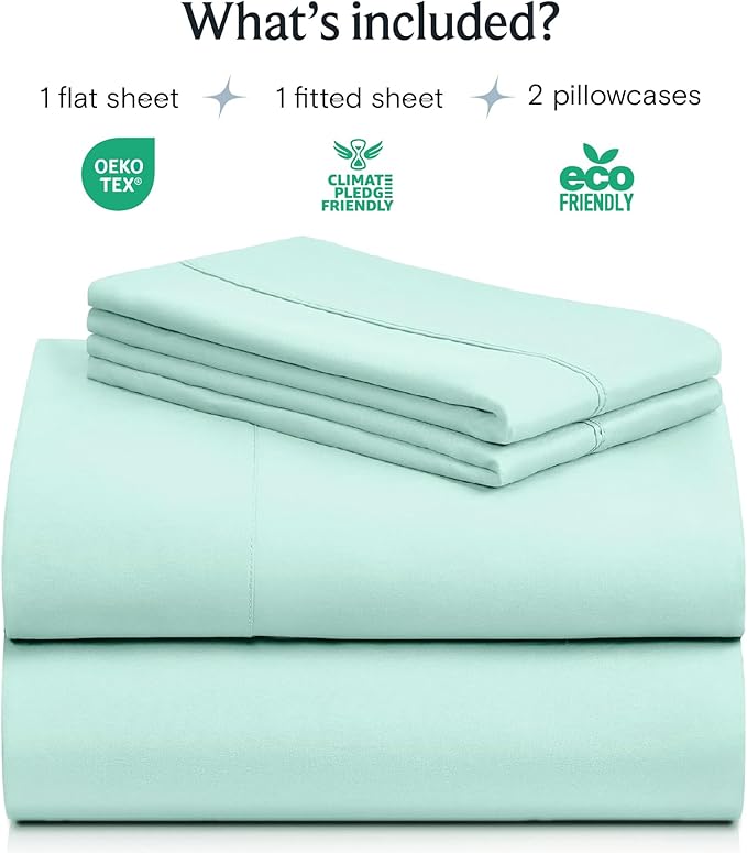 LuxClub 4 PC Sheet Set Bed Sheets Deep Pockets 16" Eco Friendly Wrinkle Free Cooling Machine Washable Hotel Bedding Silky Soft - Aquamarine King