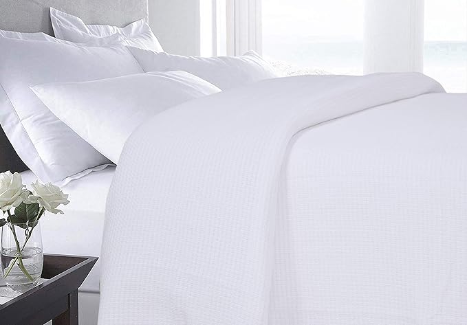 DOLLCENT 100% Cotton Queen Size Blanket for Bed, Premium Soft Combed Lightweight Blankets, Washed Breathable Cozy Bed Throw Blanket, White Queen Cotton Blankets for All Season: White (90"x90")