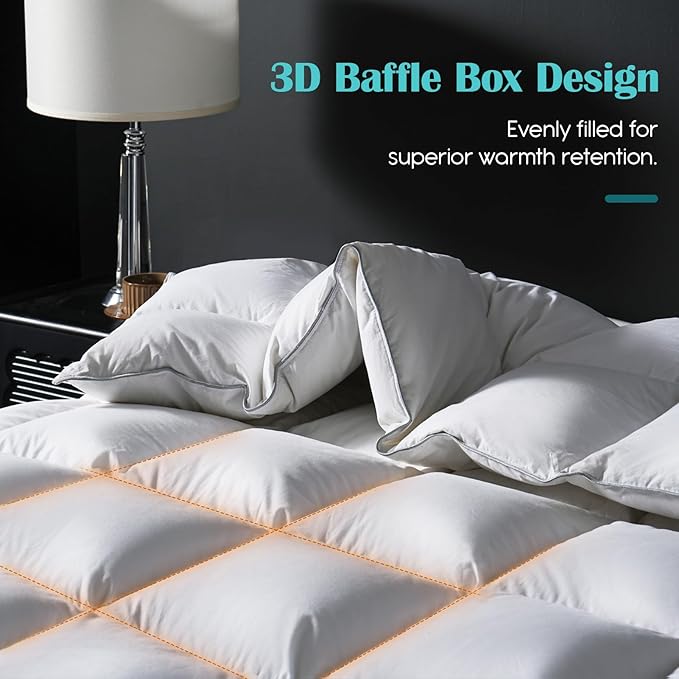 California King Goose Feather Down Fiber Comforter, 100% Cotton Cover Ultra Soft Fluffy California King Duvet Insert, All Season Luxurious Hotel Bedding Comforter, White 104"x96"