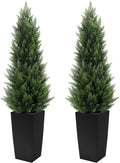 5FT Tall 2 Set Artificial Topiary Cedar Tree, Indoor Realistic Faux Cypress Plants with Square Flowerpot, Outdoor Evergreen Fake Shrubs for Home Living Room Front Porch Decor