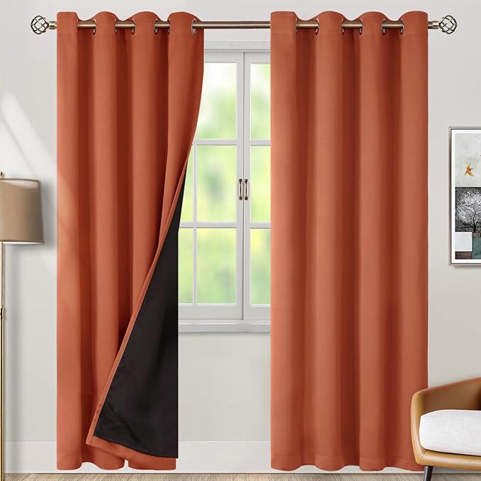 BGment Thermal Insulated 100% Blackout Curtains 84 Inch Length 2 Panels, Total Light Blocking Curtains for Bedroom, Grommet Window Drapes with Thick Black Liner, 52 Inch Wide Each Panel, Terracotta