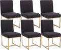 CIMOTA Black Modern Dining Chairs Set of 6, Upholstered Dining Room Chairs Armless Guest Side Chair with Gold Base for Dining Room/Kitchen, Charcoal Black, 6PCS