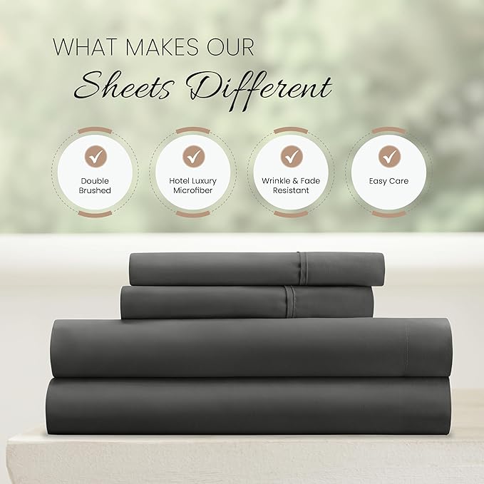 Linen Market Bed Sheets for California King Size Bed (Gray) - Sleep Better Than Ever with These Soft and Cooling California King Sheets - Deep Pocket Fits 16" Thick Beds - 4 Piece Cal King Sheet Set