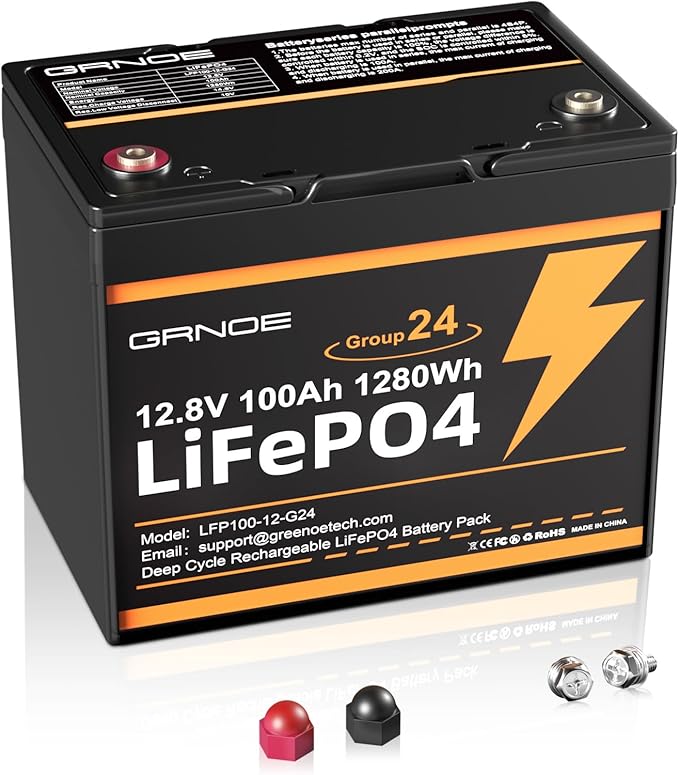 12V 100Ah LiFePO4 Automotive Battery, 15000+ Deep Cycles, 100A BMS, 21.9lb Lightweight, Group 24 Car Battery Replacement for RV, Trailer, UTV, Solar, Off-Grid, Trolling Motor