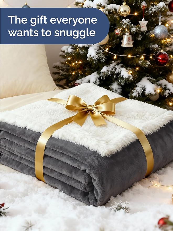 Sherpa Fleece Blanket Twin Size - Reversible Sherpa Fleece Twin Blanket - Super Soft Double Sided for Bed, Sofa, Couch - Thick, Warm, and Plush - Luxurious Bedding for Winter - Dark Grey, 60" x 80"