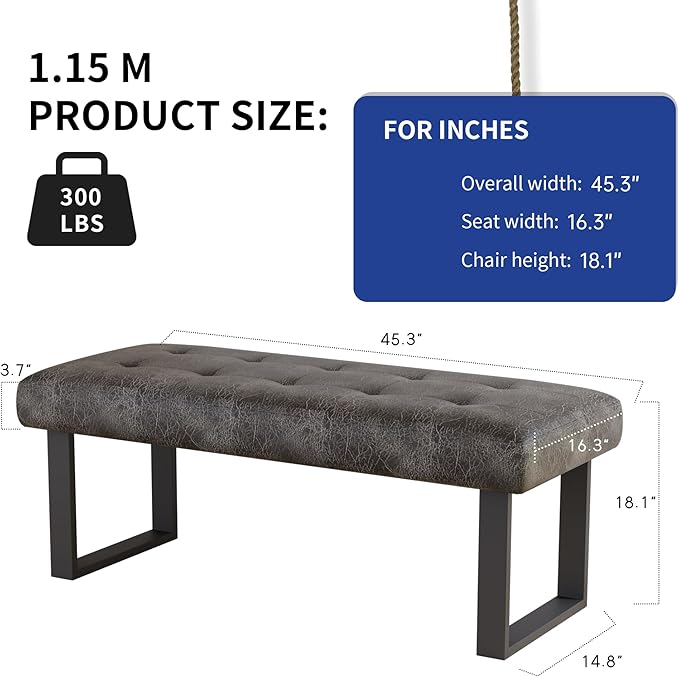JIEXI 45.3'' Upholstered Quality Cloth Fabrics Bench with Metal Leg, Button Tufted Design Footstool, Waiting Bedroom Room Reception Bench, Office Chair, for Entryway and Kitchen
