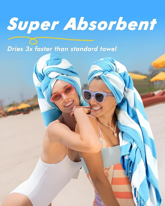 Oversized Cotton Turkish Beach Towels 74"x38" Thin Quick Dry Sand Free Pool Swim Bathing Towel Extra Large Blanket Adult Travel Essentials Accessories Must Haves Summer Vacation Dark Green Striped
