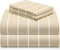 LuxClub 4 PC Queen Sheet Set, Deep Pockets Wrinkle Free Cooling Bed Sheets Hotel Bedding for Women, Men, Includes 1 Fitted Sheet, 1 Flat Sheet and 2 Pillowcases-Striped - Cream