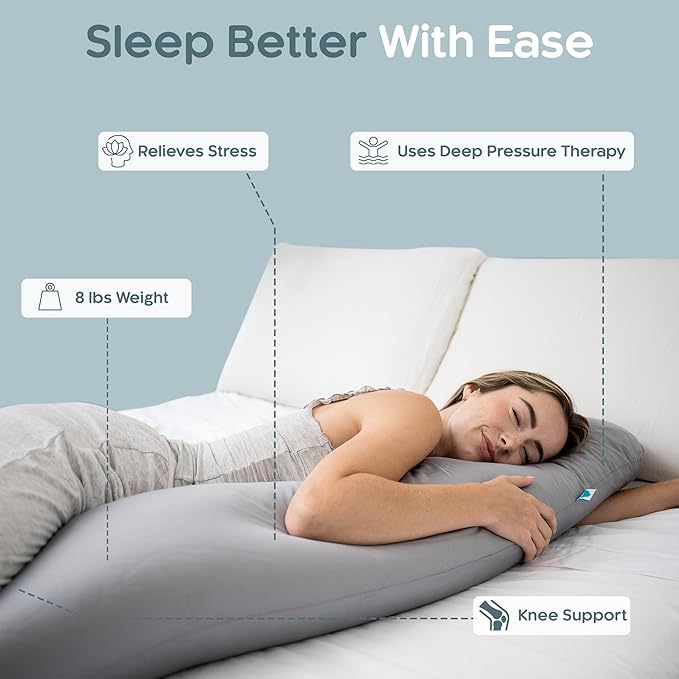 Weighted Body Pillow 8lbs - Weighted Pillow for Deeper Sleep (48" x 14") - Cooling Body Pillows for Adults, Full Body Pillow for Sleeping, Side Sleeper Body Pillows with Cover (X-Large)