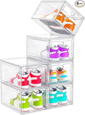 6 Pack Upgrade Harder Shoe Organizer, Shoe Storage with Magnetic Front Door, Clear Shoe Boxes Foldable Space-Saving Shoe Rack for Sneaker Boot Container, White