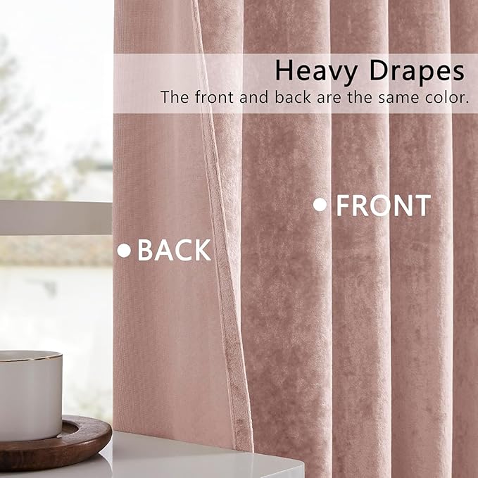 SMILETIME Pink Crushed Velvet Curtains 52x90 inch Luxurious Thermal Insulated Soundproof Drapes for Living Room Bedroom Office Soft and Durable Light-Filtering Window Treatments, 2 Panels