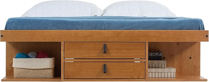 memomad Bali Storage Platform Bed with Drawers (Full Size, Oak Brown Wood)