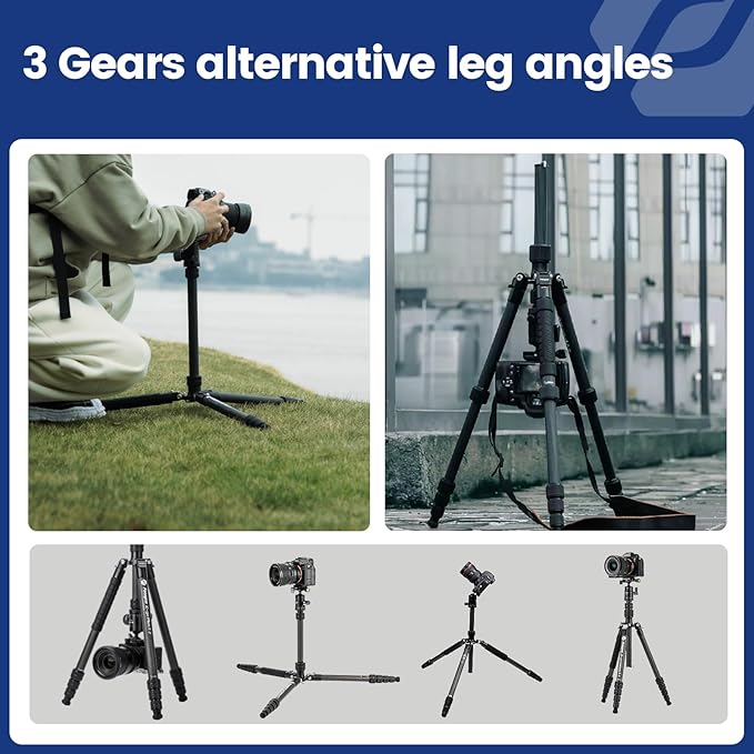 Fotopro 73" Carbon Fiber Tripod for Camera, Compact Travel Tripod with Ball Head, Detachable Monopod with Quick Release Plate and Camera Bag, Load up to 22lbs/10KG