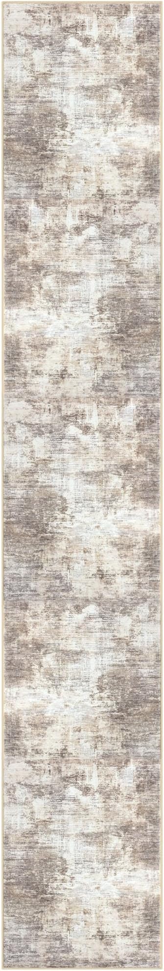 IOHOUZE Abstract Runner Rug 2x12 Ft Washable Runners for Hallways, Non Slip Kitchen Runner Printed Faux Wool Entryway Runner Indoor, Modern Abstract Floor Carpet for Hall Kitchen, Beige Brown