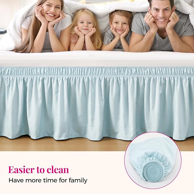 RIMELA Grayish Blue Bed Skirt King Size 18 Inch Drop, Wrap Around Elastic Bedskirt, Dust Ruffle for Adjustable Bed Base Machine Washable Easy to Install Bed Skirts