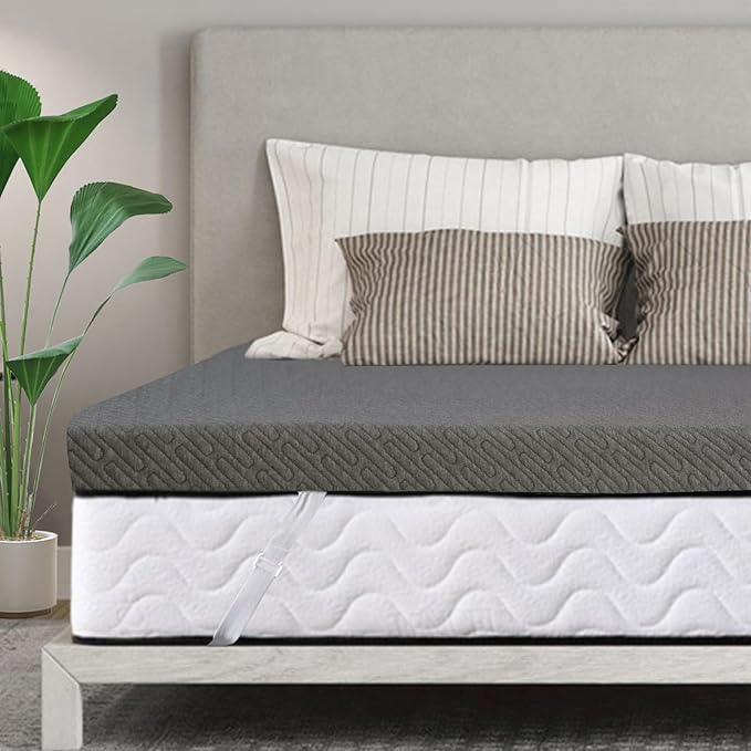 VALUXE 3 Inch Gel Memory Foam Mattress Topper King Size High Density Cooling Pad Pressure Relief Bed Topper Grey (with Removable & Washable Bamboo Cover)