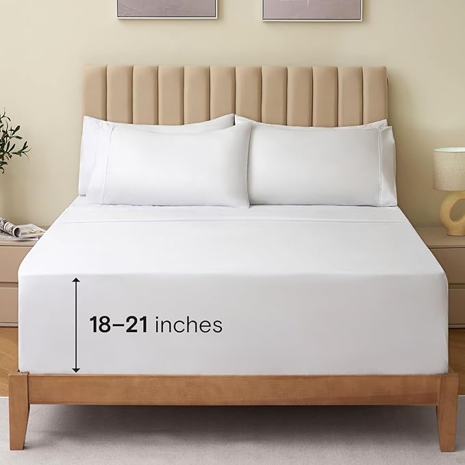 LuxClub 3 PC Extra Deep Pocket Twin Sheet Set, Deep Pockets Wrinkle Free Cooling Bed Sheets Hotel Bedding for Women, Men, Kids & Teens, Includes 1 Fitted Sheet, 1 Flat Sheet and 1 Pillowcase- White