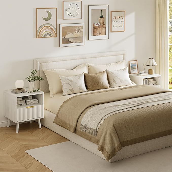 LYNSOM Fluted Dresser and Nightstand Sets 3 Piece, 9-Drawers Dresser and 1-Drawer Nightstands Set of 2, Wood Bedroom Furniture Set for Home, Bedroom, Hallway, White