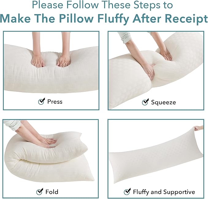 Oubonun Full Body Pillow for Adults, Soft and Fluffy Large Body Pillow for Sleeping, Premium Long Bed Pillow for Side Sleepers(21 X 54,Cream)