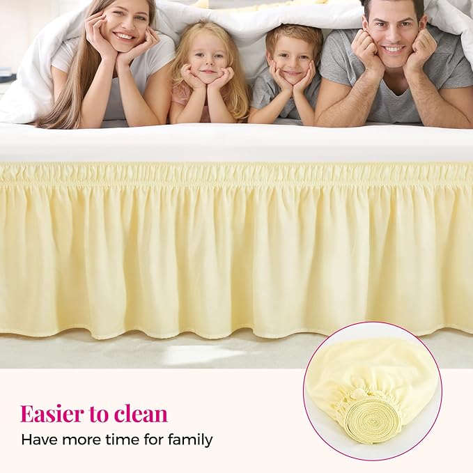 RIMELA Full Bed Skirt 15 Inch Drop, Wrap Around Elastic Bedskirt Solid Microfiber Luxury Hotel Quality Fabric, Easy to Install Machine Washable Wrinkle & Fade Resistant, Beige Yellow