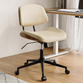 Armless Office Chair with Wheels, PU Leather Adjustable Height Desk Chair - 360° Swivel Ergonomic Computer Chair for Small Space, Modern Walnut Style, Home & Meeting Room, Beige