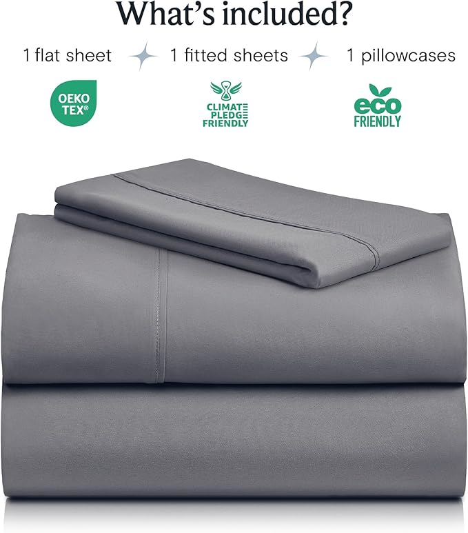 LuxClub 3 PC Twin Sheet Set, Deep Pockets Wrinkle Free Cooling Bed Sheets Hotel Bedding for Women, Men, Kids & Teens, Includes 1 Fitted Sheet, 1 Flat Sheet and 1 Pillowcase-Silky Soft Light Grey