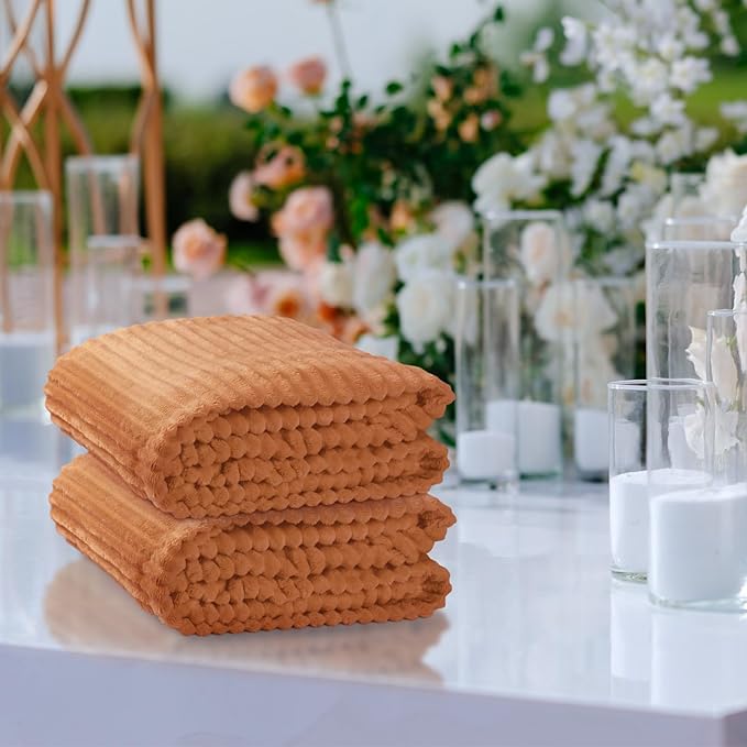 Buryeah 12 Pcs Flannel Throw Blanket Bulk 50 x 60 in Sleepover Blanket Outdoor Wedding Throw Lightweight, Oeko-tex Standard 100 Certified for Sofa Homeless Gifts (Terracotta)