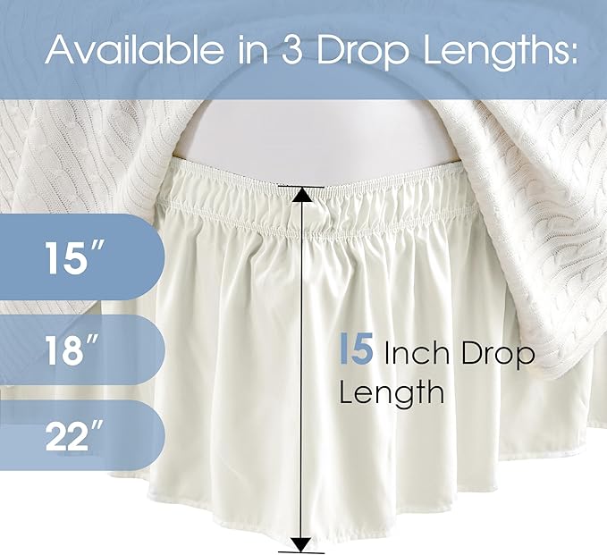 FreshCulture Queen Bed Skirt, Elastic Wrap Around Bed Skirt Queen Size, Bed Skirts for Adjustable Bed, Easy Fit with 15 Inch Drop Length, Hotel Quality Dust Ruffle for Queen Bed (Ivory)