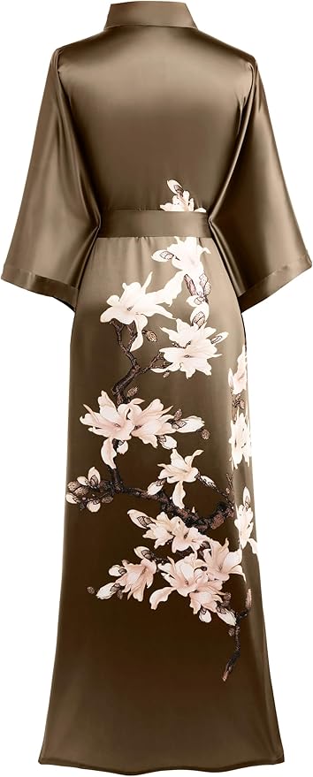 BABEYOND Kimono Robe Cover up with Box Long Floral Satin Sleepwear Silky Bathrobe Bachelorette Robe