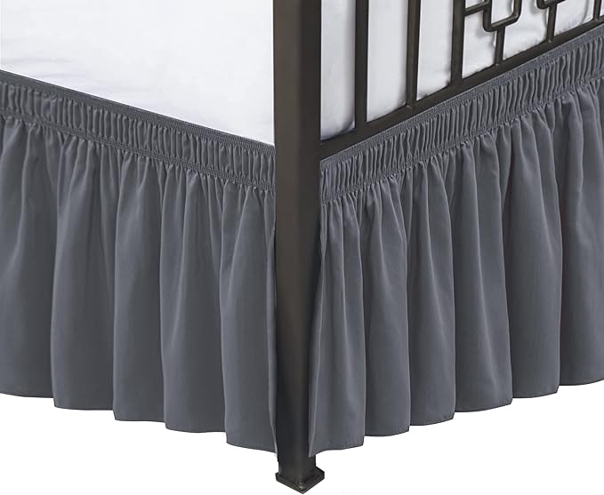 Biscaynebay Wrap Around Bed Skirts with Split Corners for King Beds 17" Drop, Dark Grey Elastic Dust Ruffles Adjustable Easy Fit Wrinkle & Fade Resistant Silky Luxurious Fabric Machine Washable