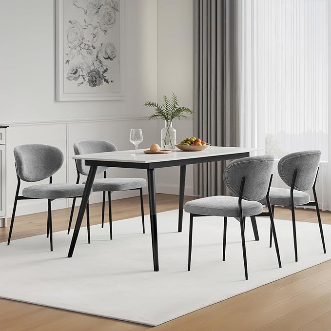 Dining Chairs Set of 2 Chenille Upholstered Dining Room Chairs with Crescent-Shaped Backrest Modern Ergonomic Accent Kitchen Chairs with Swivel Leveling Feet for Bedroom/Vanity Grey