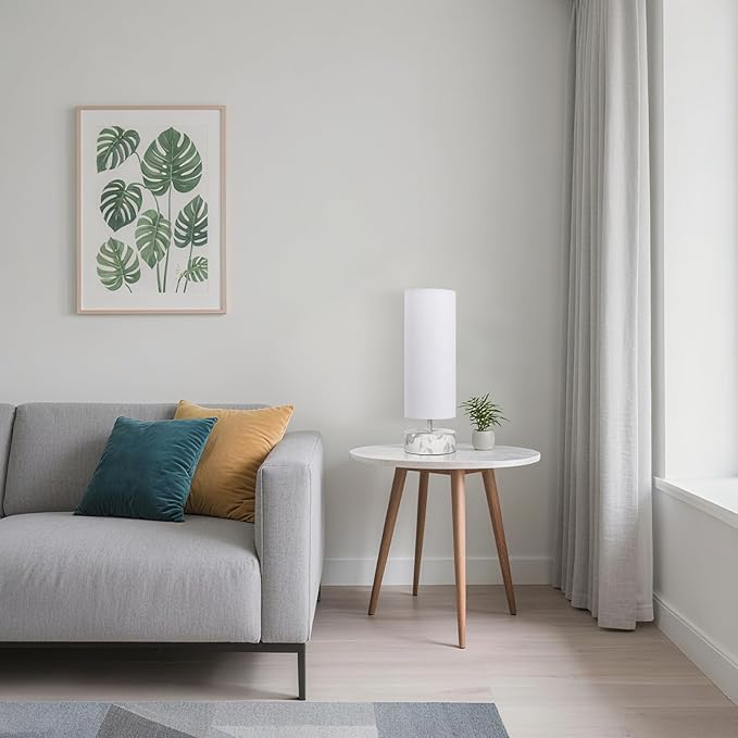 Touch Table Lamp with Metal Base Covered with Marble Grain, 3 Way Dimmable Modern Bedside Nightstand Lamp with White Shade, Simple Night Light for Bedroom Living Room Home Office, LED Bulb Included